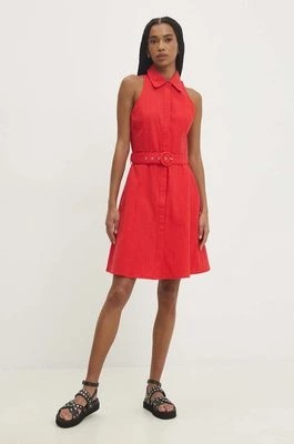 Zdjęcie produktu Answear Lab sukienka z lnem kolor czerwony mini rozkloszowana