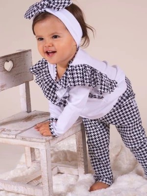Zdjęcie produktu Bawełniane legginsy dresowe czarno-białe w pepitkę dla dziewczynki Nicol