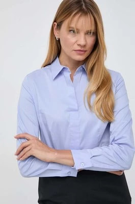 Zdjęcie produktu BOSS koszula damska kolor niebieski slim z kołnierzykiem klasycznym