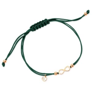 Zdjęcie produktu Bransoletka srebrna pozłacana na zielonym sznurku - nieskończoność - Hippie Hippie - Biżuteria YES