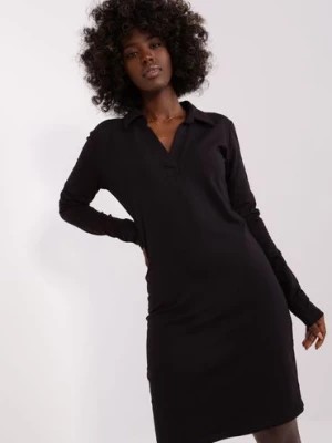 Zdjęcie produktu Czarna sukienka basic z długim rękawem RUE PARIS
