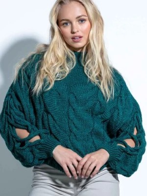 Zdjęcie produktu Damski sweter z wycięciami na rękawach Fobya zielony