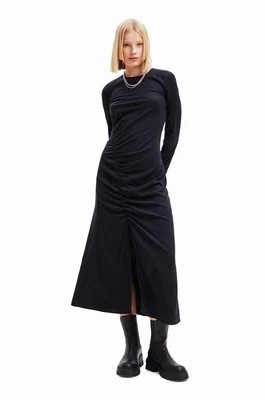 Zdjęcie produktu Desigual sukienka 23WWVWA0 WOMAN WOVEN DRESS LONG SLEEVE kolor czarny midi dopasowana