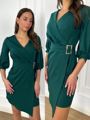 Zdjęcie produktu Elegancka zielona sukienka Julia z paskiem na 3/4 rękaw PERFE