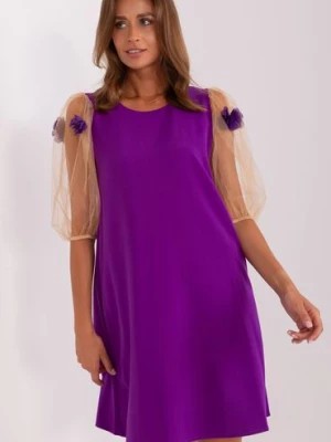 Zdjęcie produktu Fioletowo-camelowa sukienka koktajlowa do kolana Lakerta