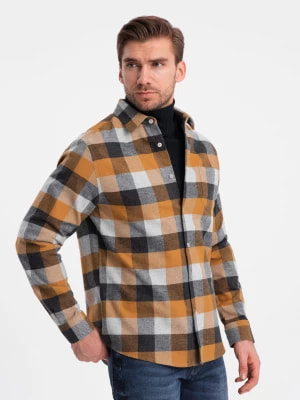 Zdjęcie produktu Flanelowa koszula męska w kratę - żółto-czarna V2 OM-SHCS-0150
 -                                    XXL