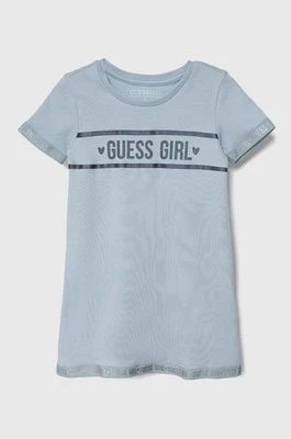 Zdjęcie produktu Guess sukienka bawełniana dziecięca kolor niebieski mini rozkloszowana