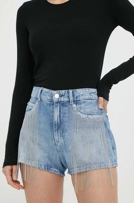 Zdjęcie produktu Guess szorty jeansowe damskie kolor niebieski z aplikacją high waist