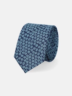 Zdjęcie produktu Krawat Granatowy w Drobne Niebieskie Kwiaty Lancerto