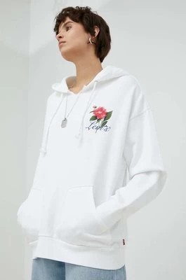 Zdjęcie produktu Levi's bluza bawełniana damska kolor biały z kapturem z nadrukiem