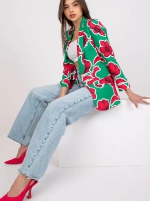 Zdjęcie produktu Marynarka damska zielona w kolorowe kwiaty Italy Moda