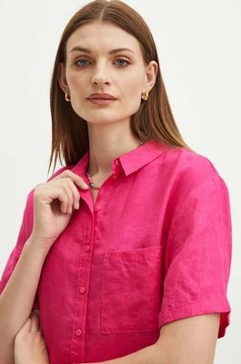 Zdjęcie produktu Medicine koszula lniana damska kolor różowy relaxed z kołnierzykiem klasycznym
