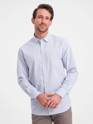Zdjęcie produktu Męska koszula bawełniana REGULAR FIT w pionowe paski - błękitno-biała OM-SHOS-0155
 -                                    L