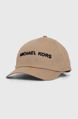 Zdjęcie produktu Michael Kors czapka z daszkiem bawełniana kolor beżowy z aplikacją