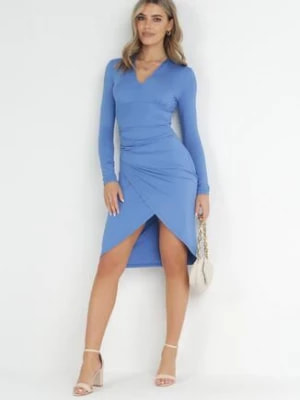 Zdjęcie produktu Niebieska Sukienka Dopasowana z Rozcięciem Qesarde
