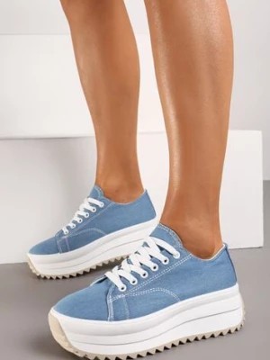 Zdjęcie produktu Niebieskie Trampki Sneakersy na Platformie z Ozdobnym Bieżnikiem Dimorie