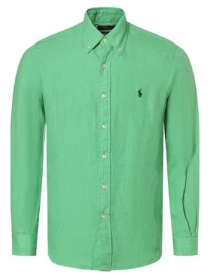 Zdjęcie produktu Polo Ralph Lauren Męska koszula lniana Mężczyźni Regular Fit len zielony jednolity button down,