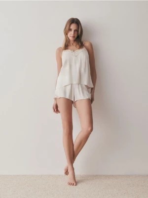 Zdjęcie produktu Reserved - Dwuczęściowa piżama z wiskozy - złamana biel