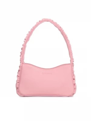 Zdjęcie produktu Różowa torebka baguette z licowej skóry o prostokątnym kształcie Kazar