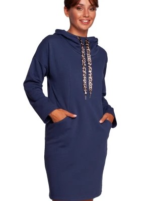 Zdjęcie produktu Sukienka bluza z kapturem i kieszeniami bawełniana niebieska Be Active