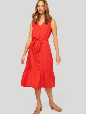 Zdjęcie produktu Sukienka damska midi z domieszką lnu - pomarańczowa Greenpoint