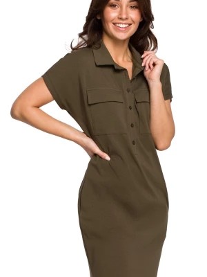 Zdjęcie produktu Sukienka koszulowa na lato szmizjerka z kołnierzykiem zielona bawełna Be Active