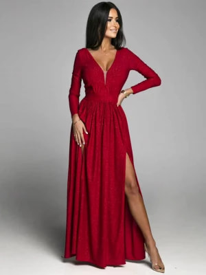 Zdjęcie produktu Promise czerwona sukienka balowa elegancka rozkloszowana maxi brokatowa PERFE