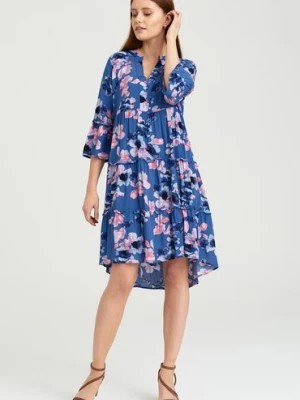 Zdjęcie produktu Sukienka z wiskozy z motywem kwiatowym niebieska Greenpoint