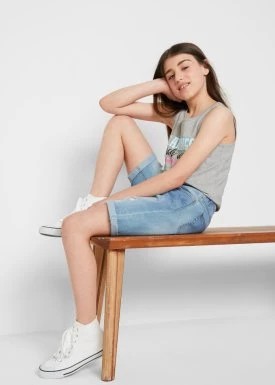 Zdjęcie produktu Szorty dziewczęce dżinsowe ze stretchem bonprix