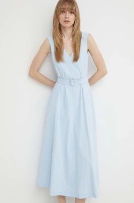 Zdjęcie produktu Theory sukienka lniana kolor niebieski midi rozkloszowana