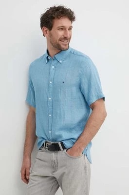 Zdjęcie produktu Tommy Hilfiger koszula lniana kolor niebieski regular z kołnierzykiem button-down MW0MW35207