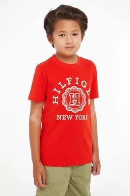 Zdjęcie produktu Tommy Hilfiger t-shirt bawełniany dziecięcy kolor czerwony z nadrukiem