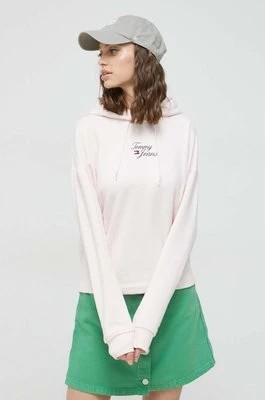 Zdjęcie produktu Tommy Jeans bluza damska kolor różowy z kapturem z nadrukiem