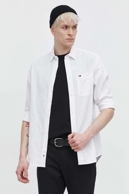 Zdjęcie produktu Tommy Jeans koszula z domieszką lnu kolor biały regular z kołnierzykiem klasycznym DM0DM18962