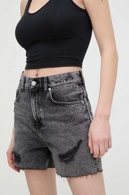 Zdjęcie produktu Tommy Jeans szorty jeansowe damskie kolor szary gładkie high waist DW0DW17652