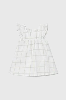 Zdjęcie produktu United Colors of Benetton sukienka lniana niemowlęca kolor biały mini rozkloszowana
