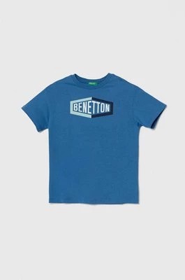 Zdjęcie produktu United Colors of Benetton t-shirt bawełniany dziecięcy kolor niebieski z nadrukiem