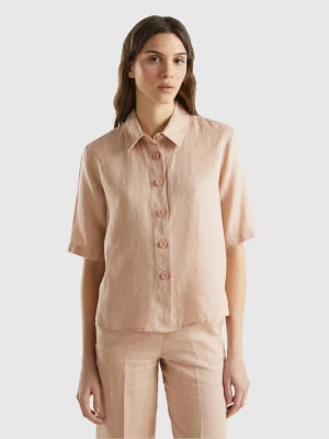 Zdjęcie produktu Benetton, Short Shirt In Pure Linen, size XXS, Nude, Women United Colors of Benetton