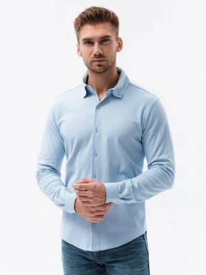 Zdjęcie produktu Koszula męska dzianinowa z długim rękawem - niebieska V3 K540
 -                                    S