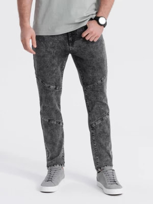 Zdjęcie produktu Spodnie męskie jeansowe slim fit z przeszyciem na kolanach - szary V3 OM-PADP-0109
 -                                    XL