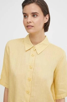 Zdjęcie produktu United Colors of Benetton koszula lniana kolor żółty regular z kołnierzykiem klasycznym
