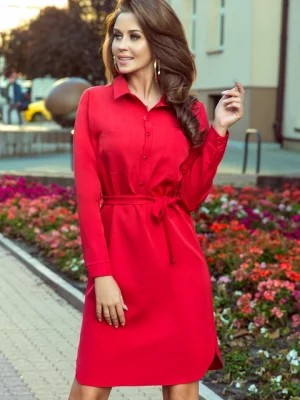 Zdjęcie produktu 284-1 CAMILLE Koszulowa sukienka z wiązaniem - CZERWONA Numoco