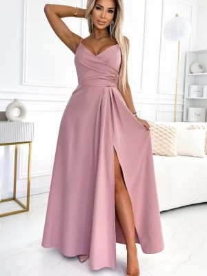 Zdjęcie produktu 299-16 CHIARA elegancka maxi długa suknia na ramiączkach - BRUDNY RÓŻ Numoco