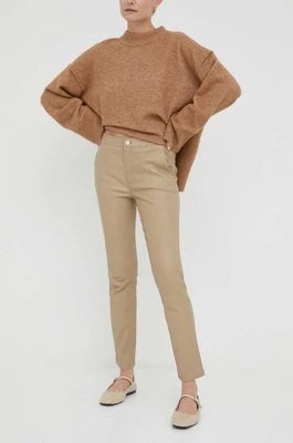 Zdjęcie produktu 2NDDAY spodnie skórzane damskie kolor beżowy proste high waist