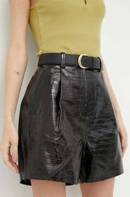 Zdjęcie produktu 2NDDAY szorty skórzane damskie kolor czarny gładkie high waist