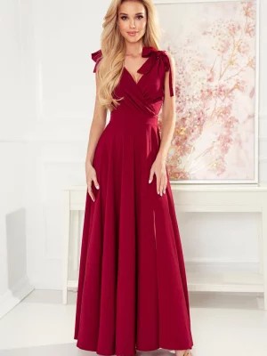 Zdjęcie produktu 405-1 ELENA Długa suknia z dekoltem i wiązaniami na ramionach - BORDOWA Numoco
