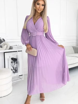 Zdjęcie produktu 414-6 KLARA plisowana sukienka z paskiem i dekoltem - WRZOS Numoco