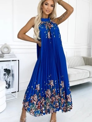 Zdjęcie produktu 456-1 ESTER Plisowana satynowa sukienka maxi - CHABROWA W KWIATY Numoco