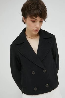 Zdjęcie produktu Abercrombie & Fitch kurtka z domieszką wełny kolor czarny przejściowa