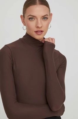 Zdjęcie produktu Abercrombie & Fitch longsleeve damski kolor brązowy z półgolfem